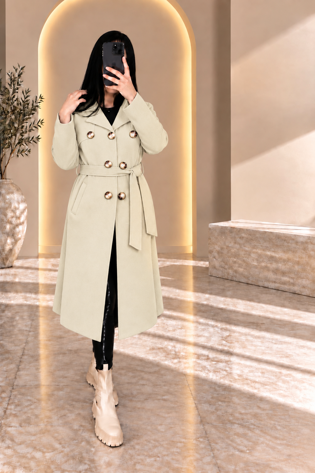 مانطو نسائي طويل بحزام | Manteau long femme avec ceinture
