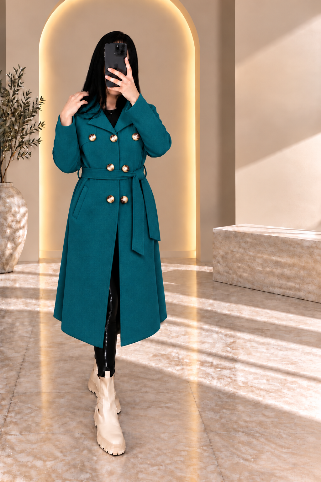مانطو نسائي طويل بحزام | Manteau long femme avec ceinture
