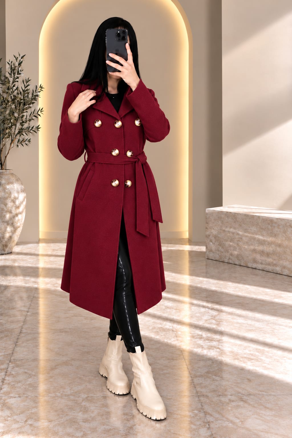 مانطو نسائي طويل بحزام | Manteau long femme avec ceinture