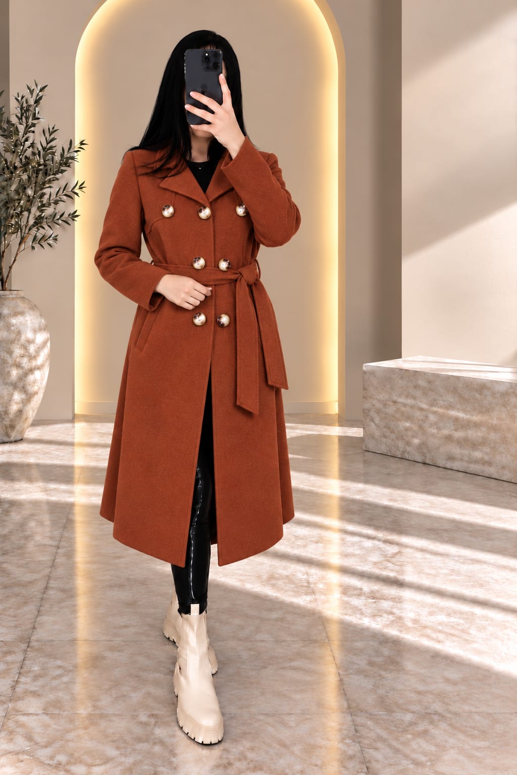 مانطو نسائي طويل بحزام | Manteau long femme avec ceinture