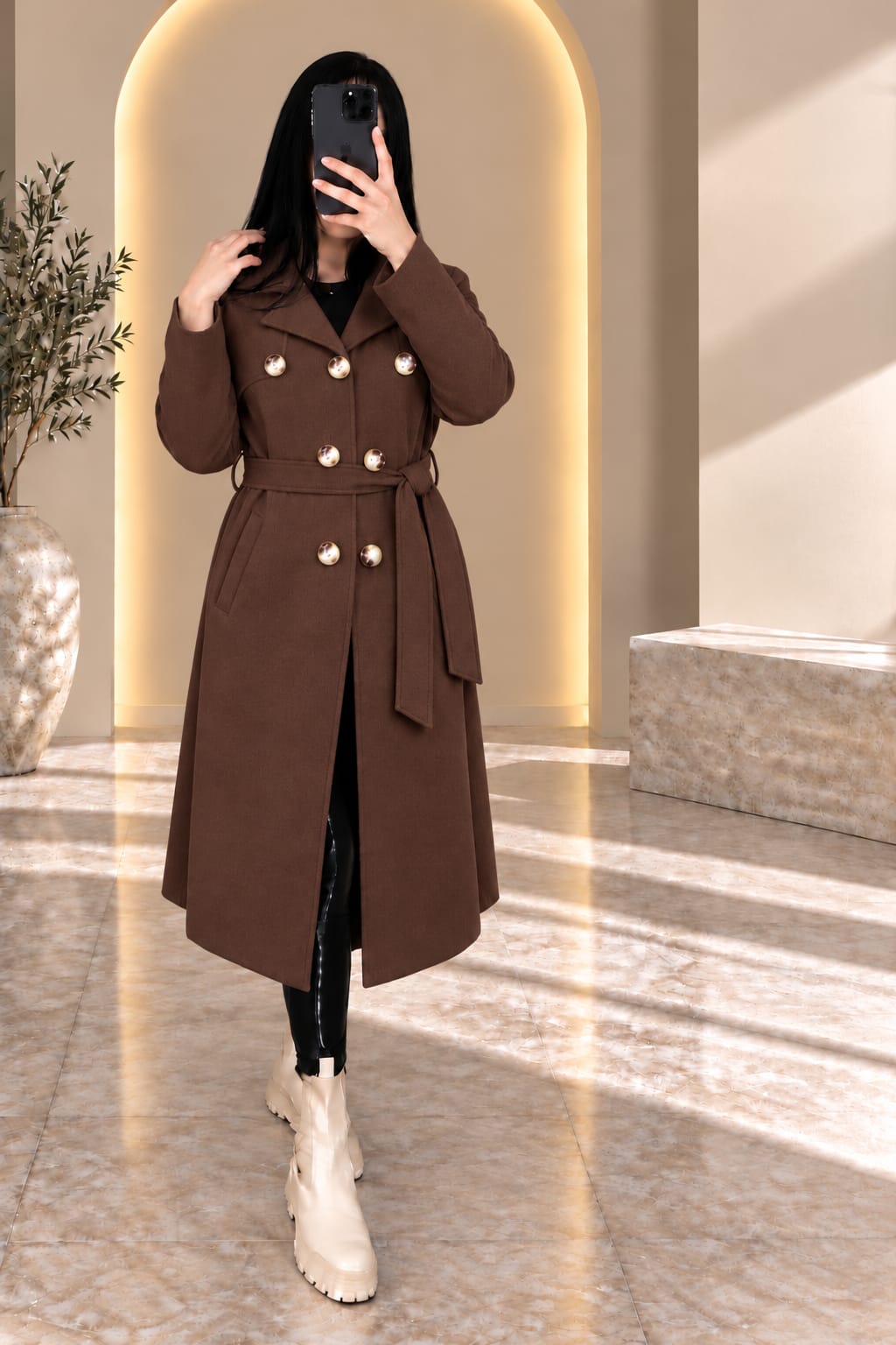 مانطو نسائي طويل بحزام | Manteau long femme avec ceinture