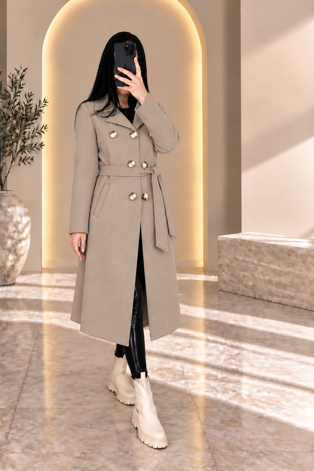 مانطو نسائي طويل بحزام | Manteau long femme avec ceinture
