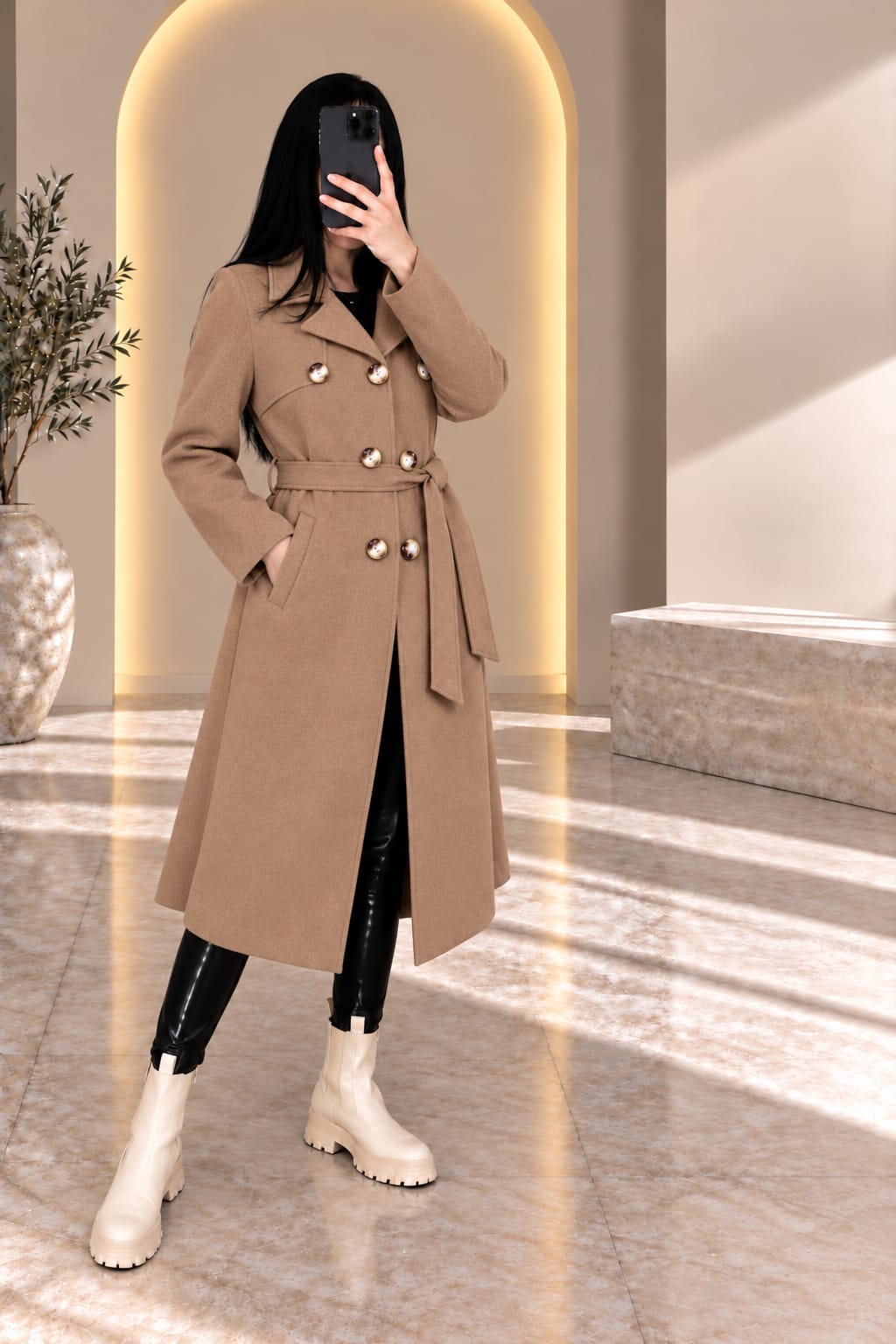 مانطو نسائي طويل بحزام | Manteau long femme avec ceinture