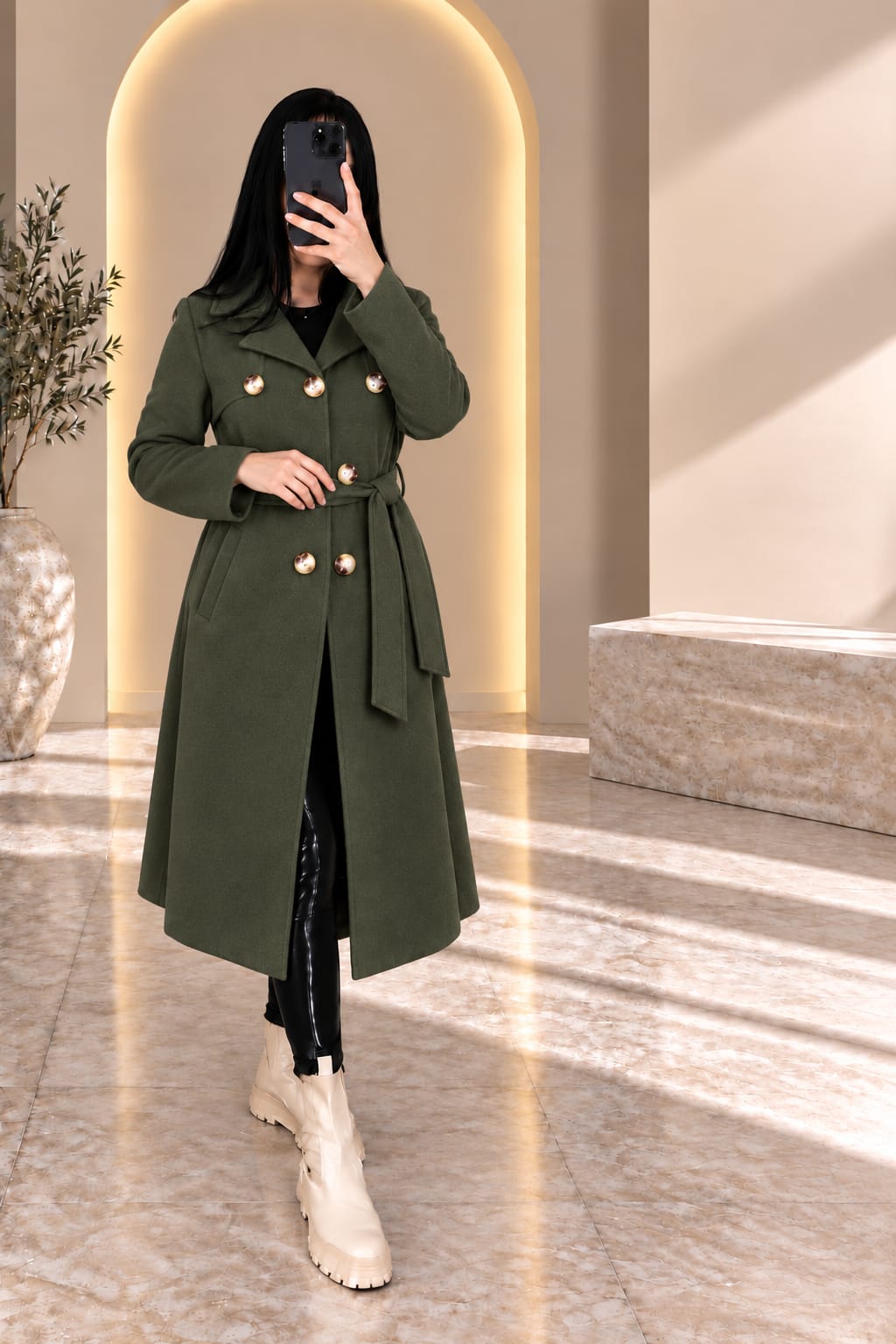 مانطو نسائي طويل بحزام | Manteau long femme avec ceinture