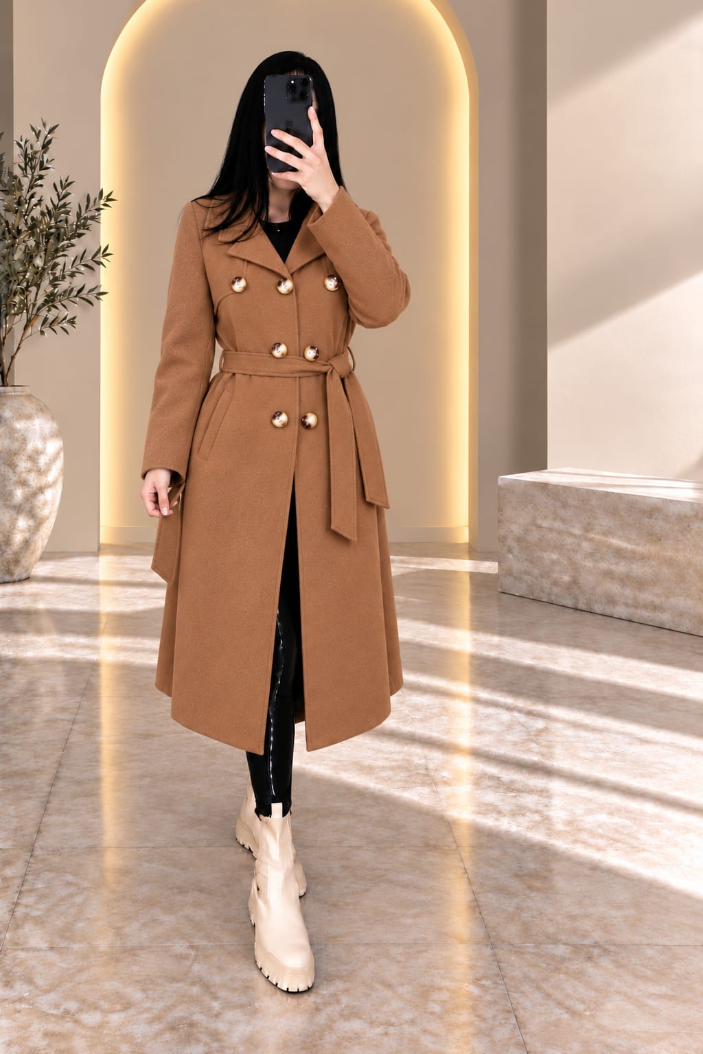 مانطو نسائي طويل بحزام | Manteau long femme avec ceinture